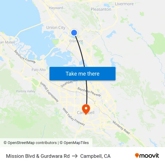 Mission Blvd & Gurdwara Rd to Campbell, CA map