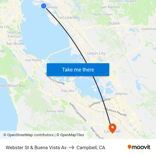 Webster St & Buena Vista Av to Campbell, CA map