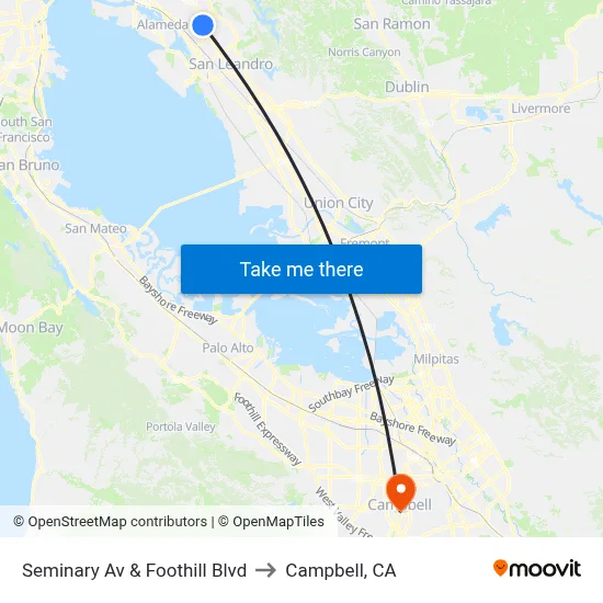 Seminary Av & Foothill Blvd to Campbell, CA map