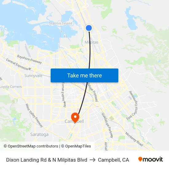 Dixon Landing Rd & N Milpitas Blvd to Campbell, CA map