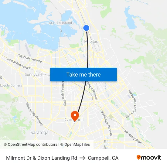 Milmont Dr & Dixon Landing Rd to Campbell, CA map