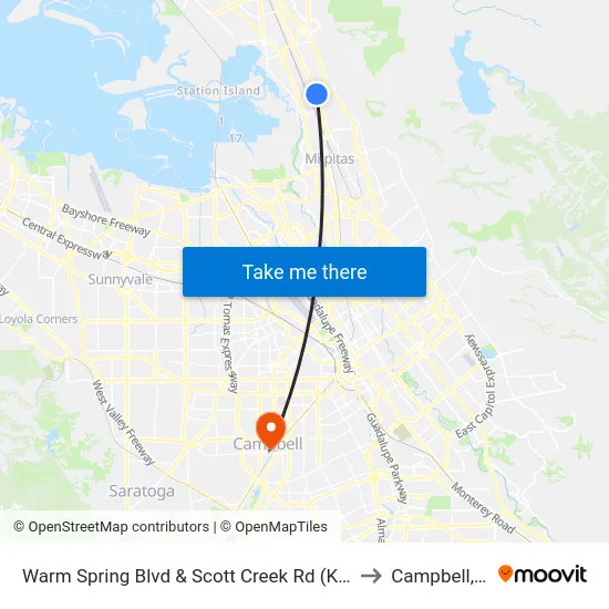 Warm Spring Blvd & Scott Creek Rd (Kato Rd) to Campbell, CA map