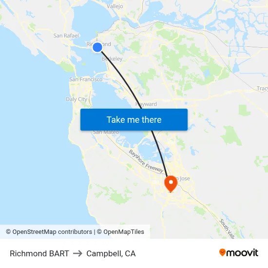 Richmond BART to Campbell, CA map
