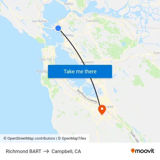 Richmond BART to Campbell, CA map