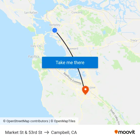 Market St & 53rd St to Campbell, CA map