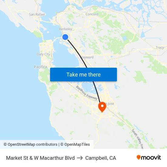 Market St & W Macarthur Blvd to Campbell, CA map