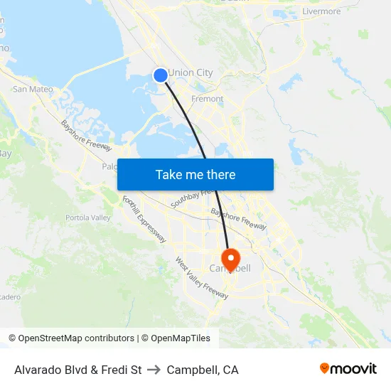 Alvarado Blvd & Fredi St to Campbell, CA map