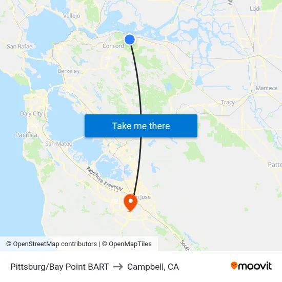 Pittsburg/Bay Point BART to Campbell, CA map