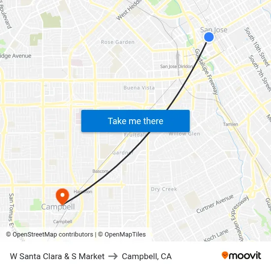W Santa Clara & S Market to Campbell, CA map