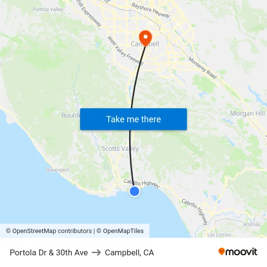 Portola Dr & 30th Ave to Campbell, CA map