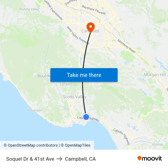 Soquel Dr & 41st Ave to Campbell, CA map