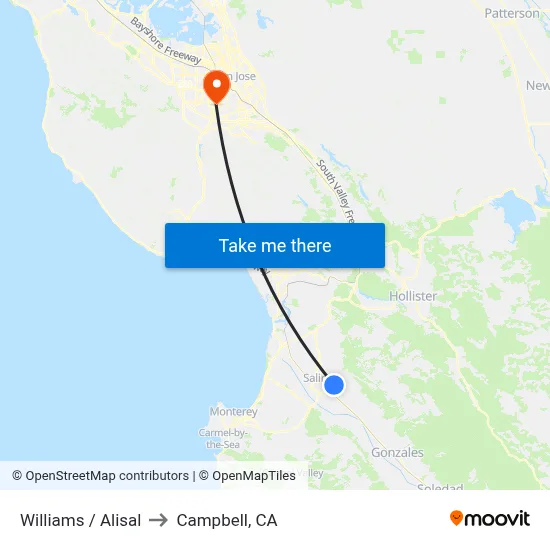 Williams /  Alisal to Campbell, CA map