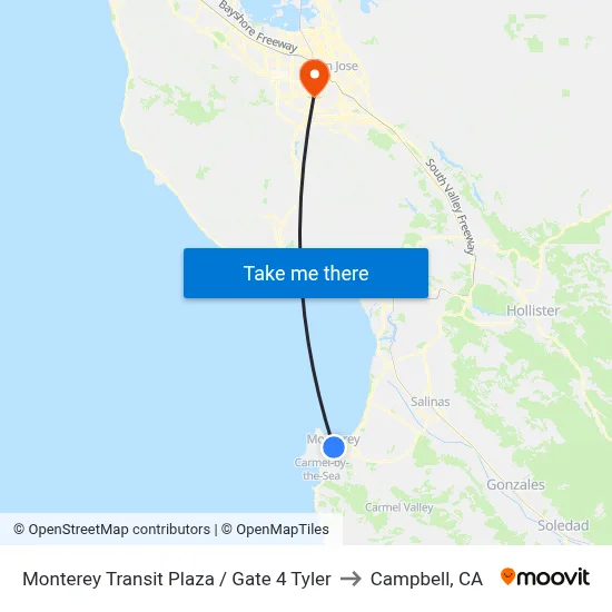 Monterey Transit Plaza / Gate 4 Tyler to Campbell, CA map