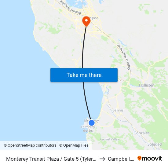 Monterey Transit Plaza / Gate 5 (Tyler/Pearl) to Campbell, CA map