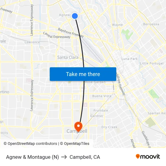 Agnew & Montague (N) to Campbell, CA map