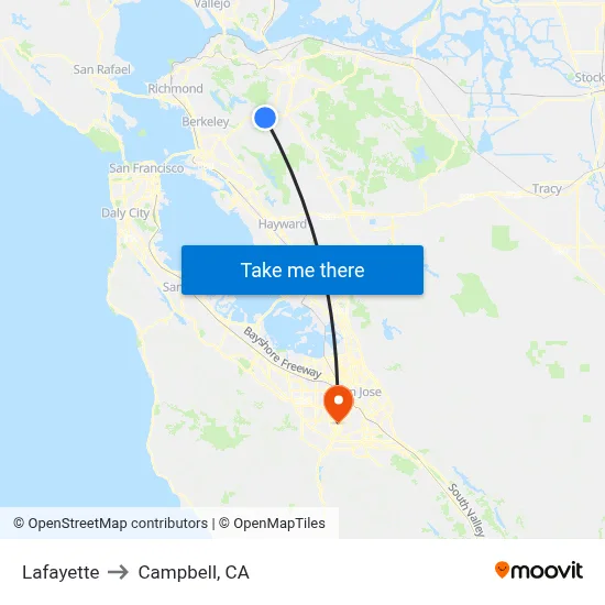 Lafayette to Campbell, CA map