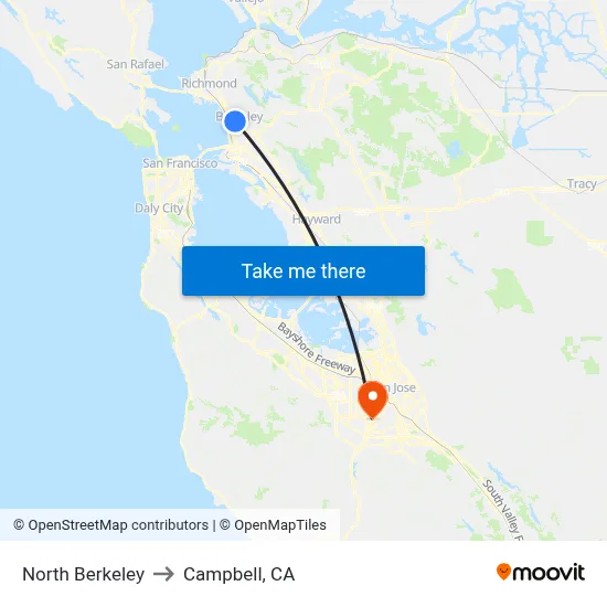 North Berkeley to Campbell, CA map