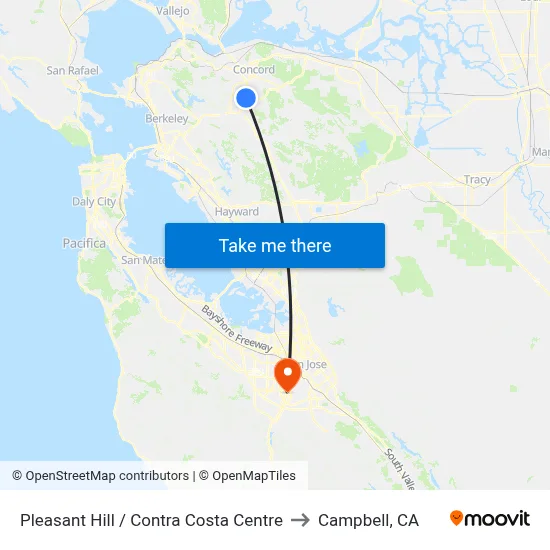 Pleasant Hill / Contra Costa Centre to Campbell, CA map