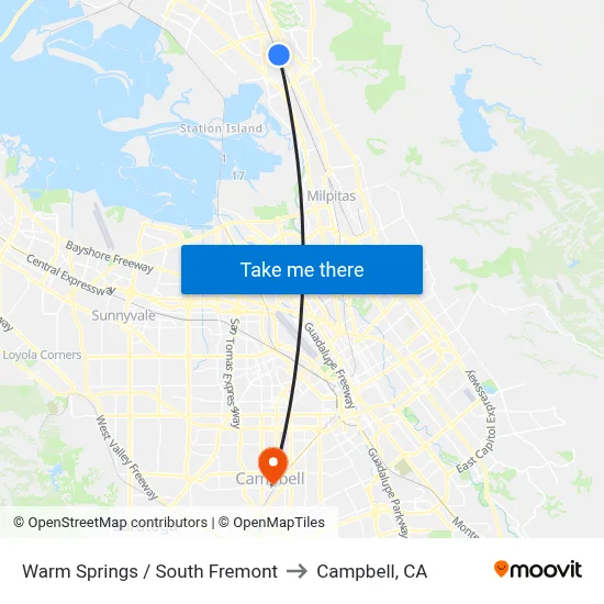 Warm Springs / South Fremont to Campbell, CA map