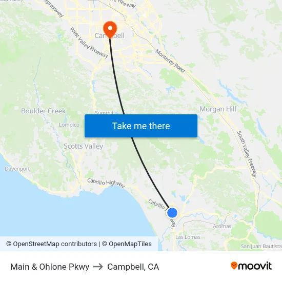 Main & Ohlone Pkwy to Campbell, CA map
