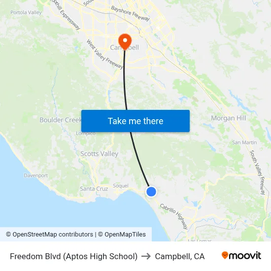 Freedom Blvd (Aptos High School) to Campbell, CA map