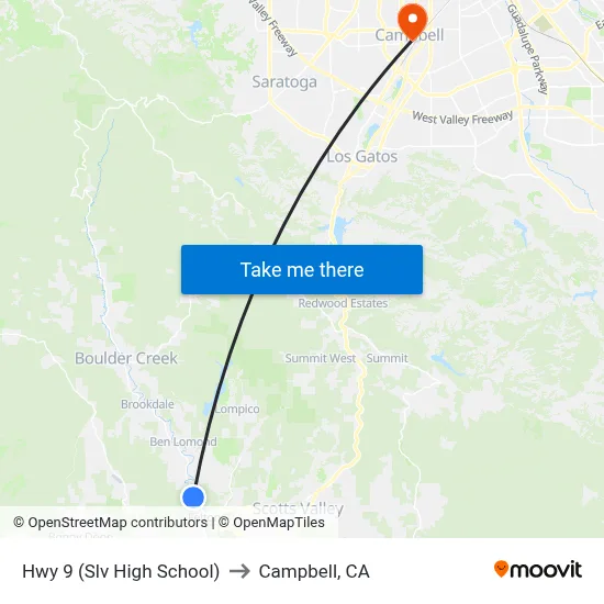 Hwy 9 (Slv High School) to Campbell, CA map