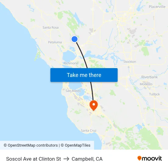 Soscol Ave at Clinton St to Campbell, CA map