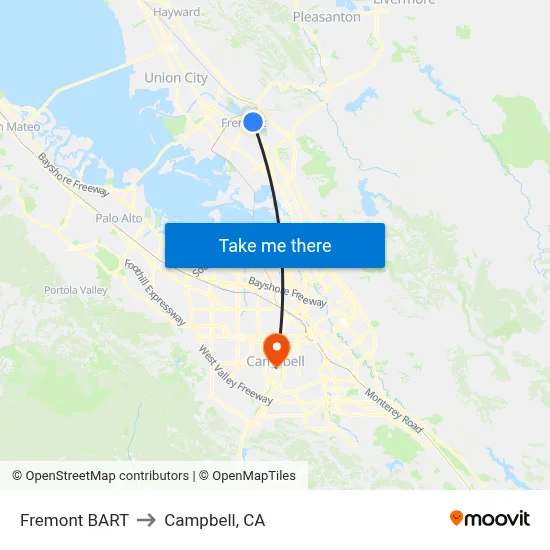Fremont BART to Campbell, CA map