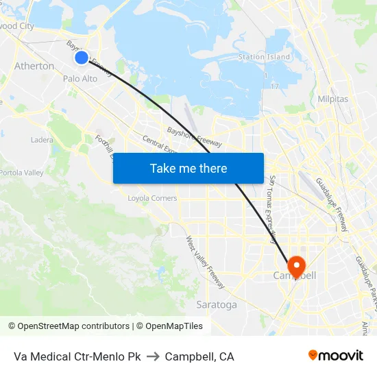Va Medical Ctr-Menlo Pk to Campbell, CA map
