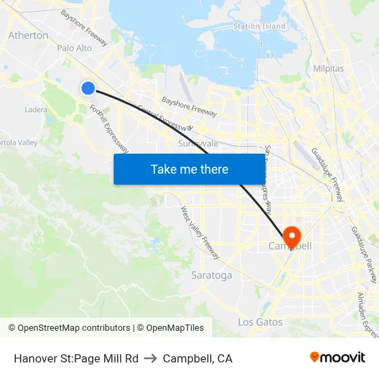 Hanover St:Page Mill Rd to Campbell, CA map