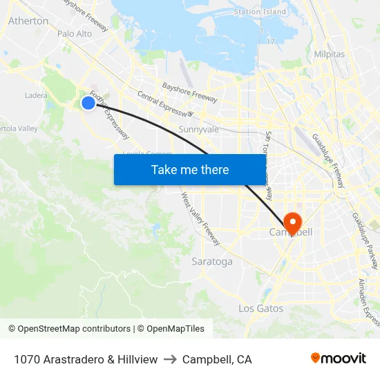 1070 Arastradero & Hillview to Campbell, CA map