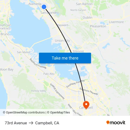73rd Avenue to Campbell, CA map