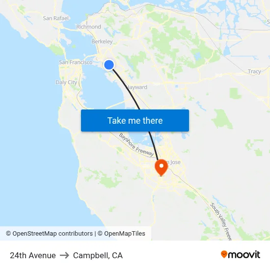 24th Avenue to Campbell, CA map