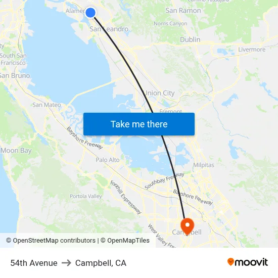 54th Avenue to Campbell, CA map