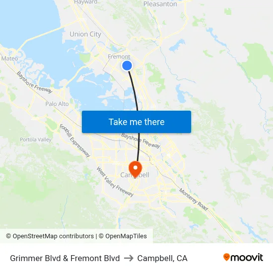 Grimmer Blvd & Fremont Blvd to Campbell, CA map