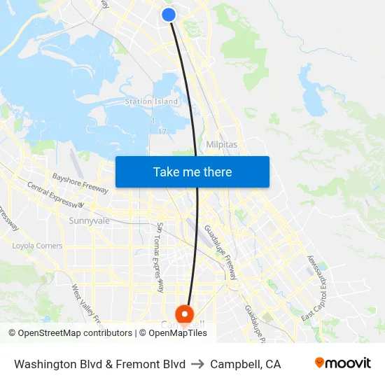 Washington Blvd & Fremont Blvd to Campbell, CA map