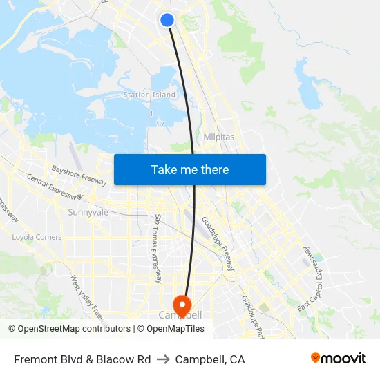 Fremont Blvd & Blacow Rd to Campbell, CA map