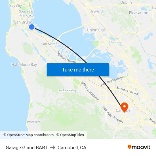 Garage G and BART to Campbell, CA map