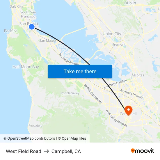 West Field Road to Campbell, CA map