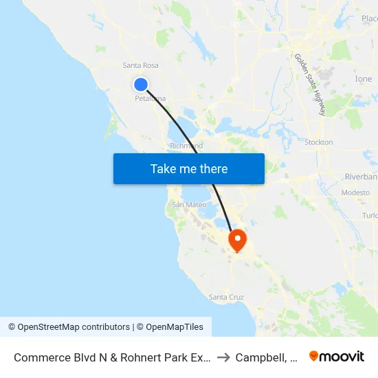 Commerce Blvd N & Rohnert Park Expy to Campbell, CA map