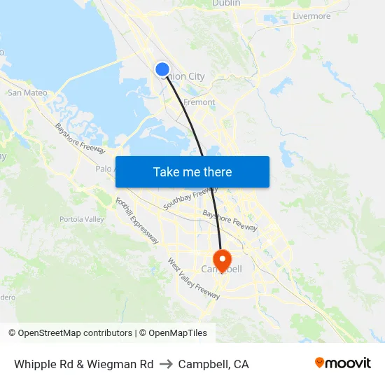 Whipple Rd & Wiegman Rd to Campbell, CA map