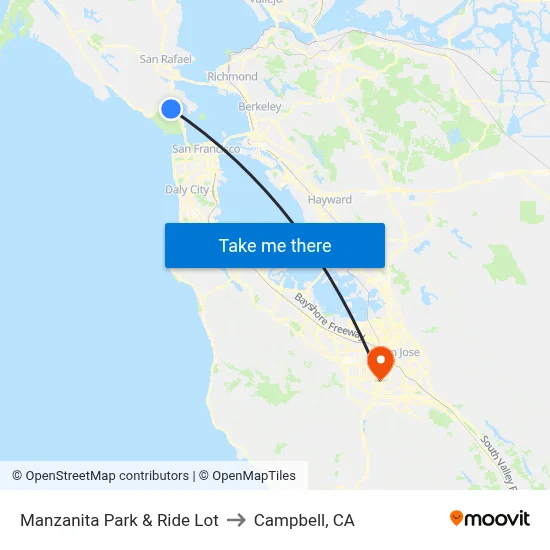 Manzanita Park & Ride Lot to Campbell, CA map
