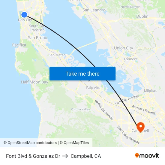 Font Blvd & Gonzalez Dr to Campbell, CA map