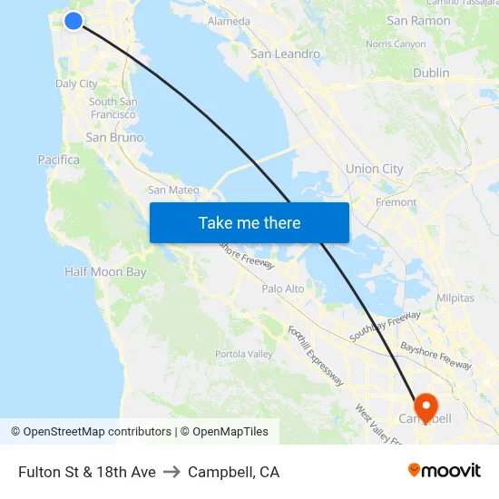 Fulton St & 18th Ave to Campbell, CA map