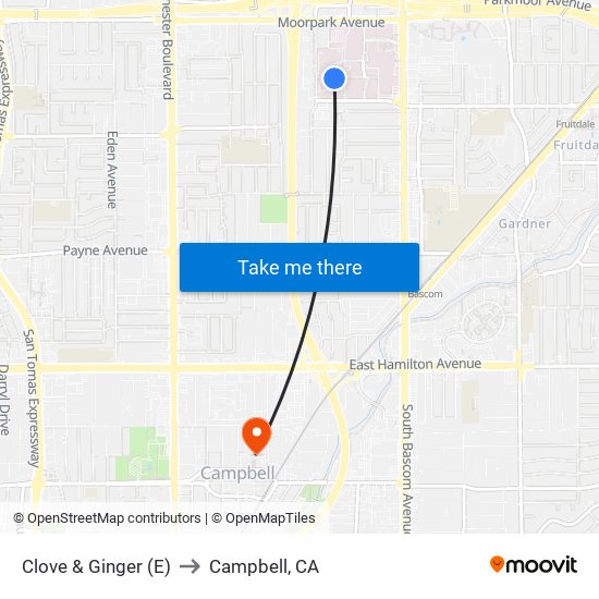 Clove & Ginger (E) to Campbell, CA map