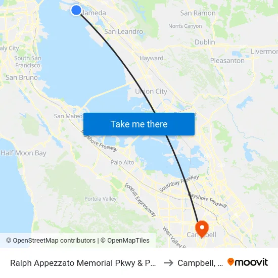 Ralph Appezzato Memorial Pkwy & Poggi St to Campbell, CA map