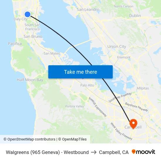 Walgreens (965 Geneva) - Westbound to Campbell, CA map