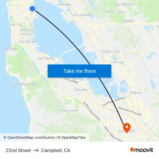 22nd Street to Campbell, CA map