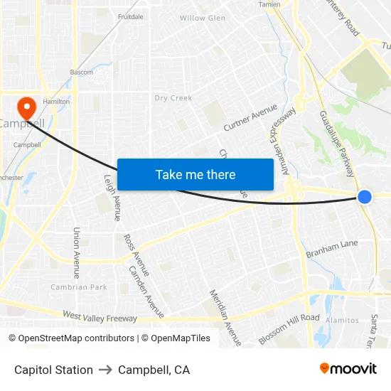 Capitol Station to Campbell, CA map