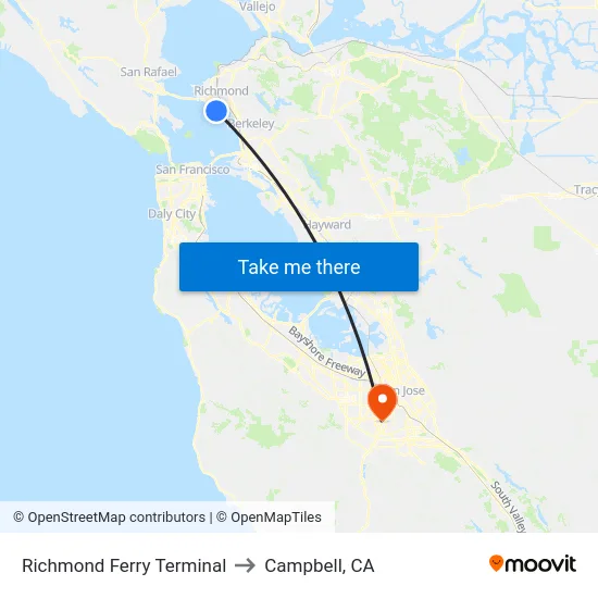 Richmond Ferry Terminal to Campbell, CA map